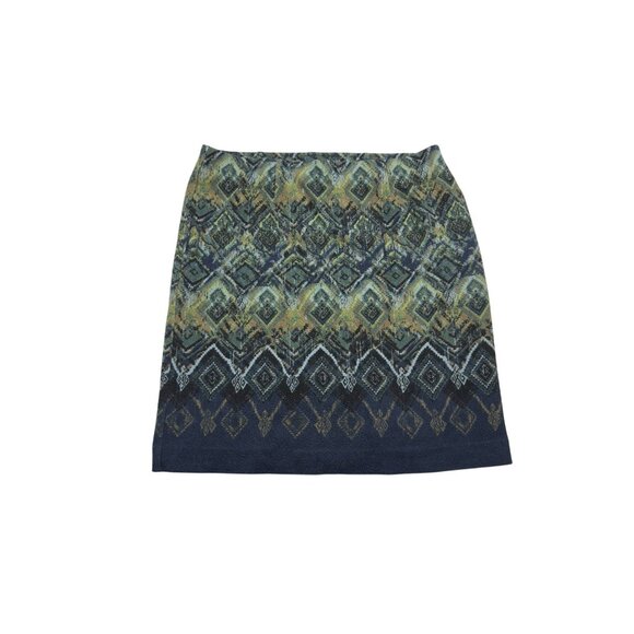 J Jill Skirt Womens Medium Midi  Blue Green Aztec Pencil Straight Ponte Stretch - Picture 6 of 6